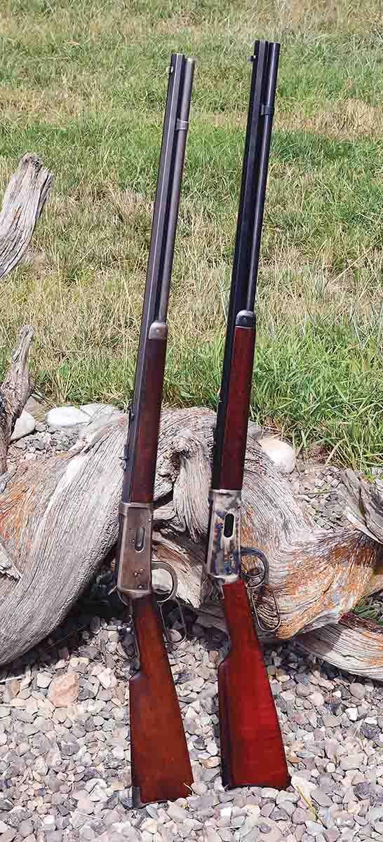Mike’s Model 1894 is at top and the Uberti/Cimarron Model 1894 is below. Mike encourages all shooters to have a tang peep sight mounted.